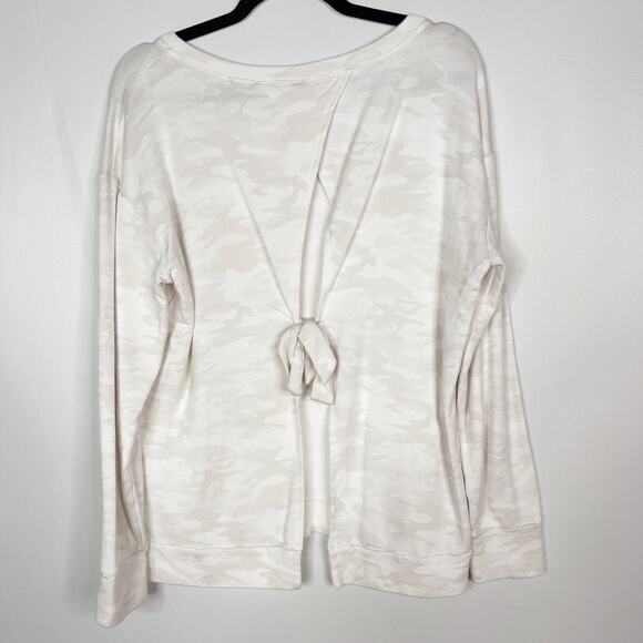 Vimmia Medium M White Soothe Tie Back Camo Print Sweatshirt Crew Neck Keyhole - Picture 2 of 12